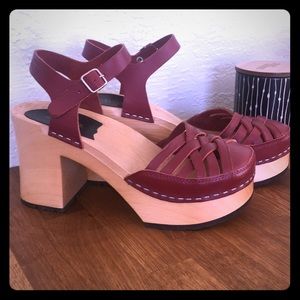 Swedish Hasbeens red chunky heels